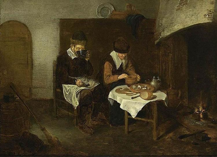 Quirijn van Brekelenkam A Couple Having a Meal before a Fireplace oil painting picture